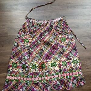 Colorful Floral Women's Apron Mid-Century Embroidered Pockets Purple MCM RETRO